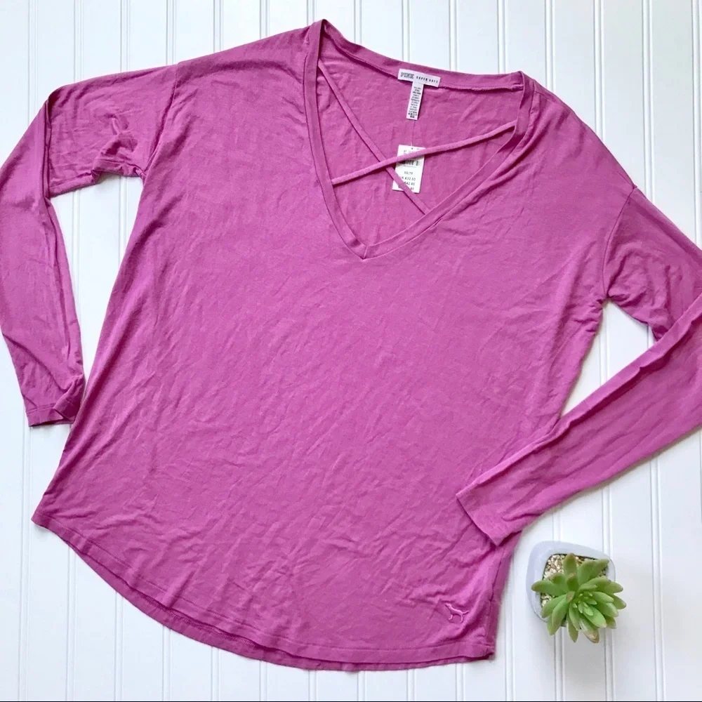 NWT Victoria’s Secret PINK Super Soft Criss Cross Long Sleeve Tee – (XS)